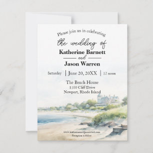 Convites Casamento por Aquarela em Praia de Newport Rhode I