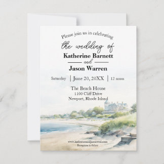 Convites Casamento por Aquarela em Praia de Newport Rhode I