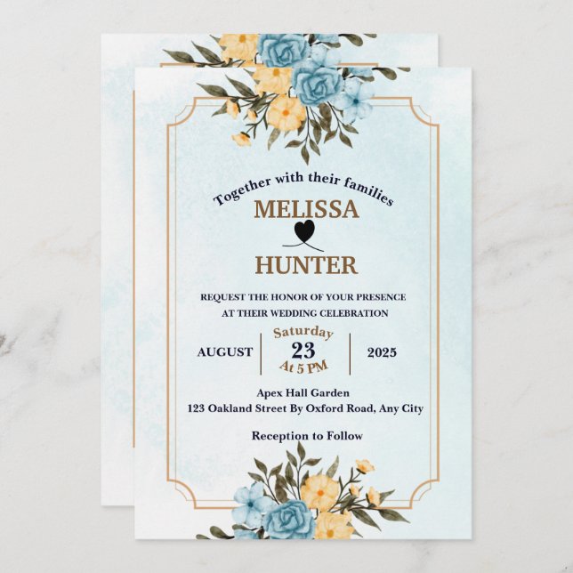 Convites Casamento por Aquarela Floral Branca Moderna Elega (Frente/Verso)