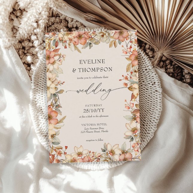 Convites Casamento por Aquarela Floral de Terracotta (Wildflower Terracotta Floral Watercolor Wedding Invitation)