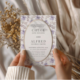 Convites Casamento por Aquarela Floral Roxo Moderno