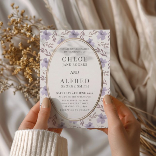 Convites Casamento por Aquarela Floral Roxo Moderno (Criador carregado)