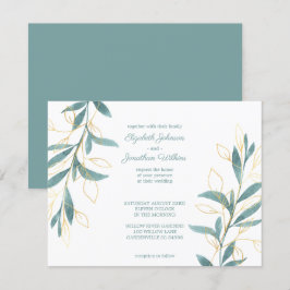 Convites Casamento por Aquarela Floral Verde ouro