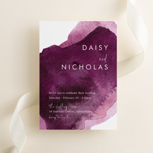 Convites Casamento por Aquarela Moderna da Maroon da Burgun (Criador carregado)