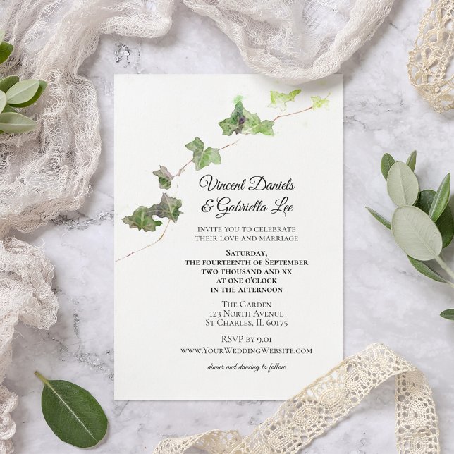 Convites Casamento por Aquarela Verde - Ivy Vine (Criador carregado)