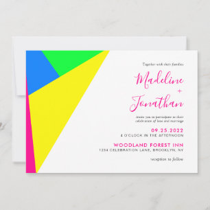 Convites Casamento por Monograma da Geometria Rosa Neon Mod