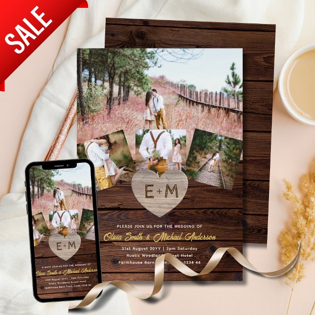 Convites Casamento por País | Colagem de Fotografias Rústic (Criador carregado)