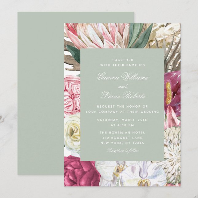 Convites Casamento por País Floral Boho Boho (Frente/Verso)