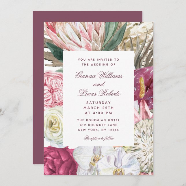 Convites Casamento por País Floral Boho Boho (Frente/Verso)