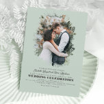 Convites Casamento por Sobreposição de Fotos do Elegante Mo<br><div class="desc">A elegante e romântica silhueta verde sobrepõe convites para casamento com as duas fotos verticais.</div>