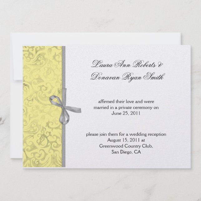 Convites Casamento Pós Casamento Damask Amarelo Cinza Branc (Frente)