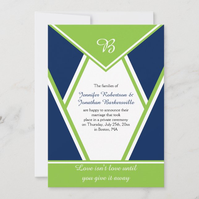 Convites Casamento Pós-Moderno Azul Navy Verde Lima (Frente)