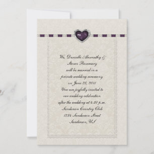 Convites Casamento Poste Ametist Heart Purple Ribbon & Lace