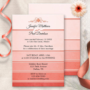 Convites Casamento Poste Coral Peach Ton sur Ton Striped