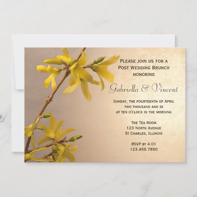 Convites Casamento Poste Forsythia Primavera Amarelo Brunch (Frente)