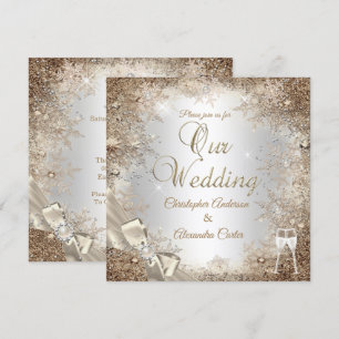 Convites Casamento Prata Bege Creme Pérola Arco Floco de Ne