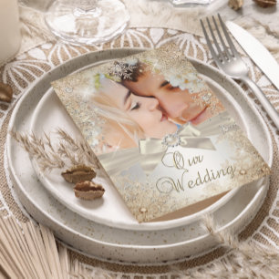 Convites Casamento Prata Bege Creme Pérola Floco de Neve Fo