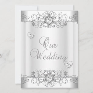Convites Casamento Prata Branco Diamante Corações