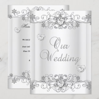 Convites Casamento Prata Branco Diamante Corações