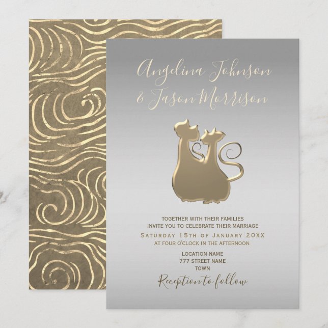 Convites Casamento Prata e Ouro Chic (Frente/Verso)