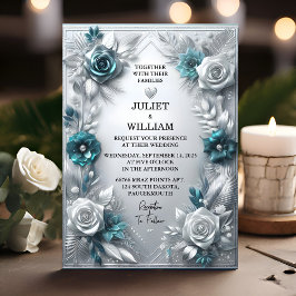 Convites Casamento prateado de rico de metal brilhante de a