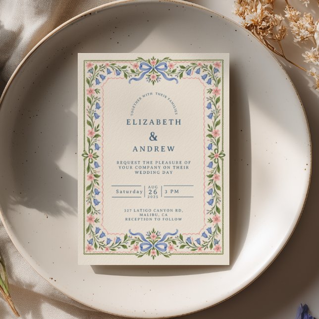 Convites Casamento Préppy Bluebell Bow (Criador carregado)
