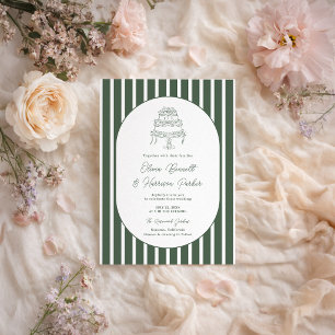 Convites Casamento Préppy de Cabana Listrada Verde Escuro