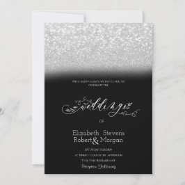 Convites Casamento Preto Bokeh Brilho Prata Elegante