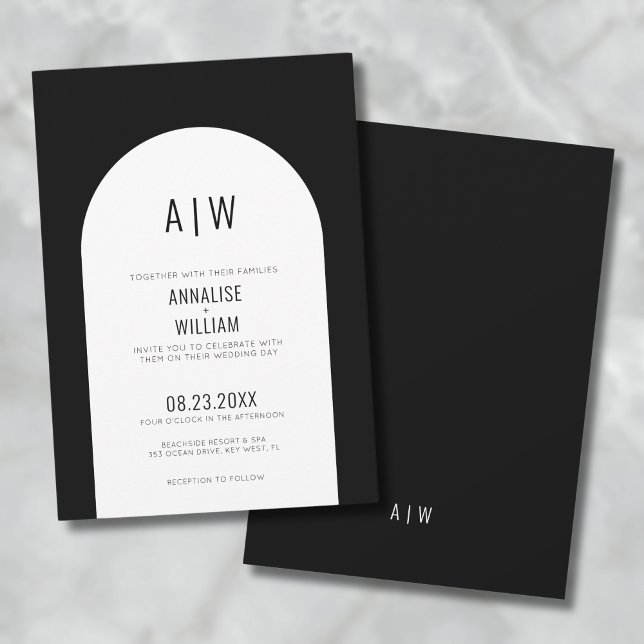 Convites Casamento Preto Branco Arco Moderno (Simple Modern Arch Black White Wedding Invitation )