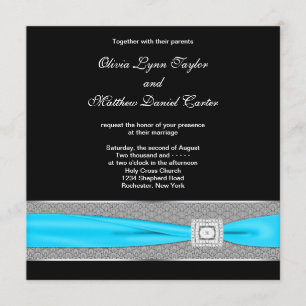 Convites Casamento Preto Branco Azul Turquesa Azul Turquesa