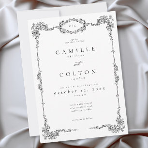 Convites Casamento Preto Branco Barroco Vintage Elegante