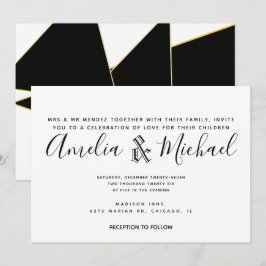 Convites Casamento Preto Branco Dourado Geométrico Moderno