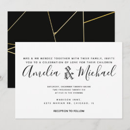 Convites Casamento Preto Branco Dourado Geométrico Moderno