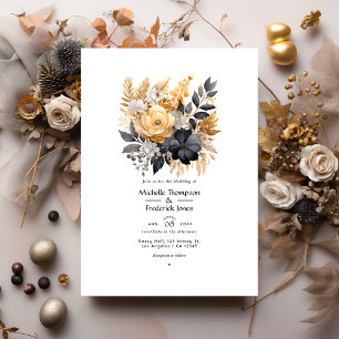 Convites Casamento Preto, Branco, Dourado Taupe e Dourado I