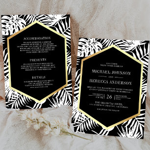 Convites Casamento Preto Branco Dourado Tropical Tudo em Um