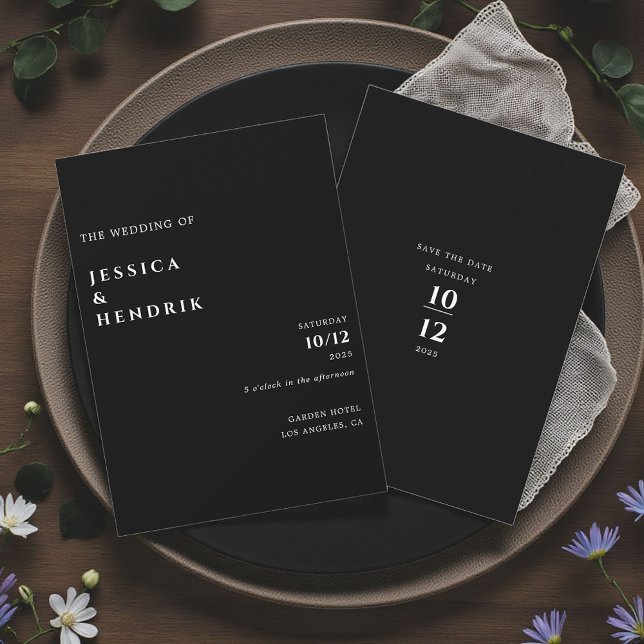 Convites Casamento Preto Branco Minimalista Moderno e Elega (Criador carregado)