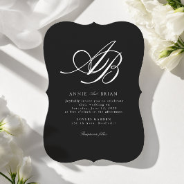 Convites Casamento Preto Branco Monograma Elegante