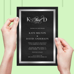 Convites Casamento Preto Branco Prata Moderno Minimalista