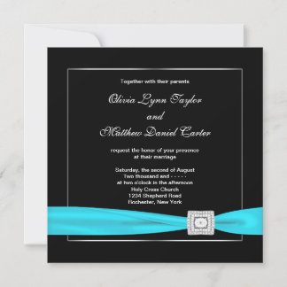 Convites Casamento Preto Branco Teal Prata