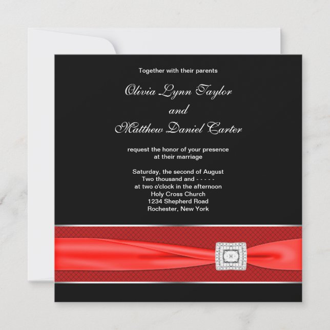 Convites Casamento Preto Branco Vermelho Arco (Frente)