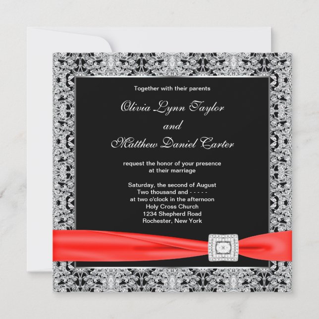 Convites Casamento Preto Branco Vermelho Preto (Frente)