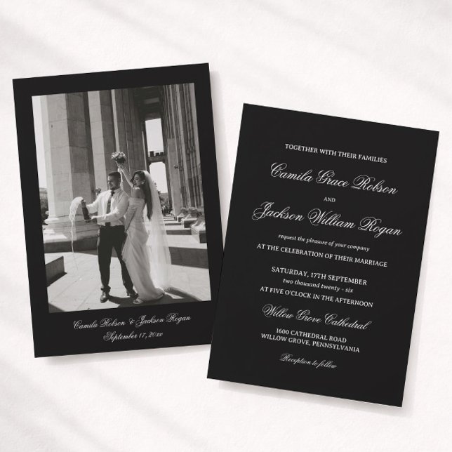 Convites Casamento Preto Clássico com Foto (Criador carregado)