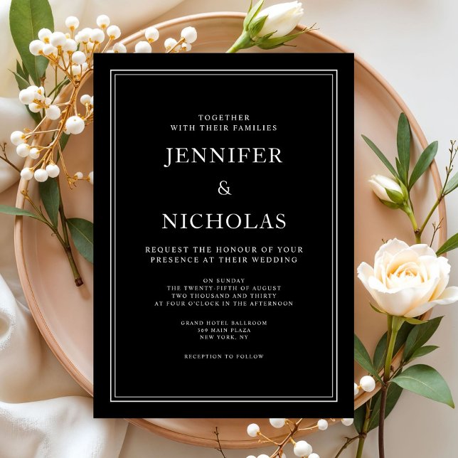 Convites Casamento Preto Clássico Elegante (Elegant Classic Black Wedding Invitation)