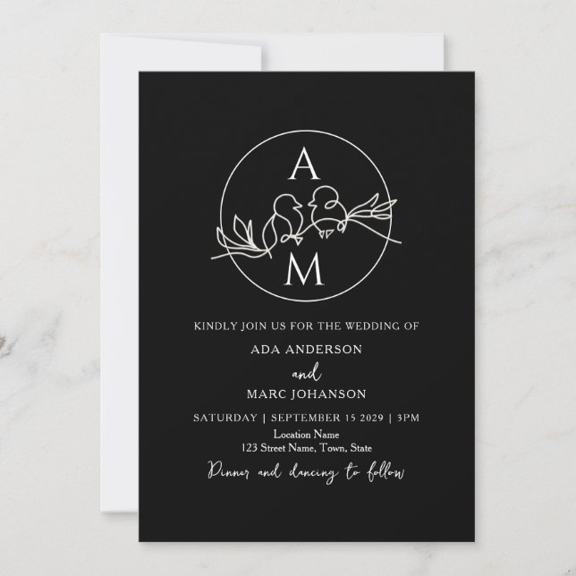 Convites Casamento Preto Código QR Minimalista Moderno (Frente)