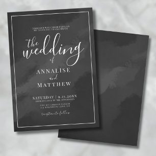 Convites Casamento Preto com Aquarela Minimalista