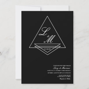 Convites Casamento Preto com Arte de Script Elegante Monogr