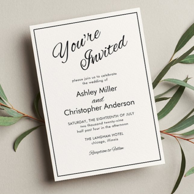 Convites Casamento Preto com Carvão de Script Minimalista (Criador carregado)