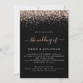 Convites Casamento Preto com Código QR Glitter Dourado Glam
