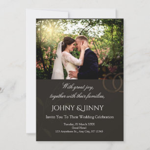 Convites Casamento preto com foto moderna personalizável 