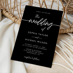 Convites Casamento Preto com Letra Minimalista Moderna